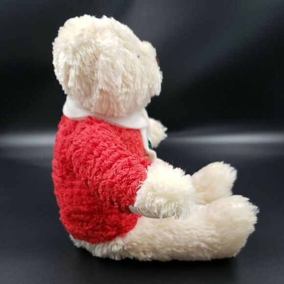 Musical Hallmark Christmas Plush Decor Teddy Bear Plays Jingle Bells Red Cream - Picture 14 of 16